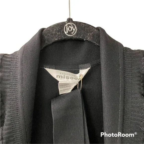 Misook Black Ruffle Waterfall Long-Lined Open Front Cardigan Duster with Belt M - Picture 2 of 4